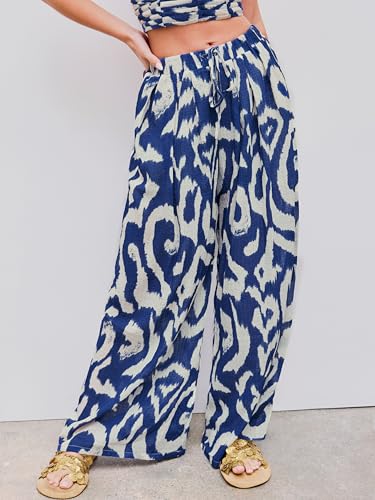 CIDER Wide Leg Pants Woman Abstract Print Mid Waist Loose Casual Trousers Flowy Palazzo Lounge Pants3