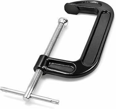 6-Inch Malleable Iron C-Clamp, Swivel jaw, Chrome plated screw bolt with T-Handle, Black powder coating - 836141
