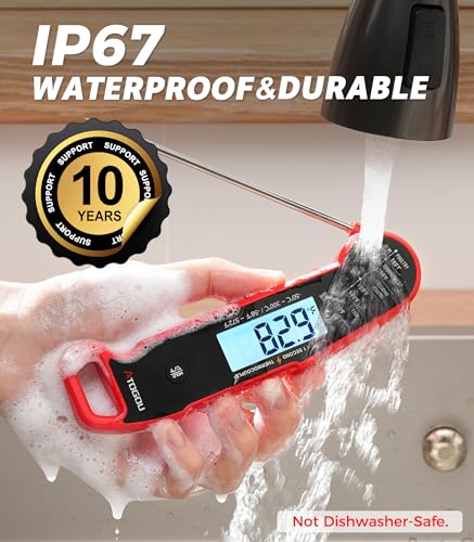 Image of Atogou Professional Meat Thermometer Digital for Cooking Food, <1 Sec Instant Read & ±0.5℉ Accuracy, IP67 Waterproof, Thermocouple Sensor Probe, for Kithchen, BBQ, Grill, for Men Him Dad Birthday, Red