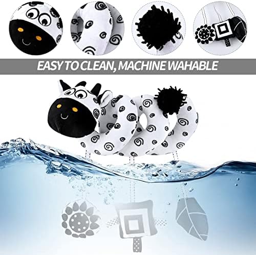 Hileyu Spiral Pram Hanging Toys for Babies,Black and White Pram Toys,Spiral Activity Hanging Toys Car Seat Toys,Wrap Around Crib Sensory Early Education Toys, Squeak Animal Plush Hanging Toys