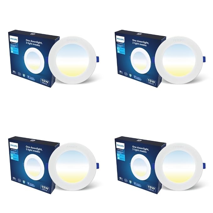 PHILIPS 15W 3in1 AstraGlow Round LED Panel Light | Slim Surface Panel with High Brightness & Energy Efficiency | Durable Polycarbonate Body – White Finish | Pack of 4