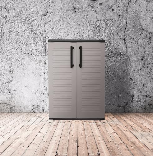 - Armadio da esterno Wavre balcone multiuso Mobile outdoor 2 ante 100% Made in Italy 68x37h90 cm chiaro e Finitura righe grigio nero