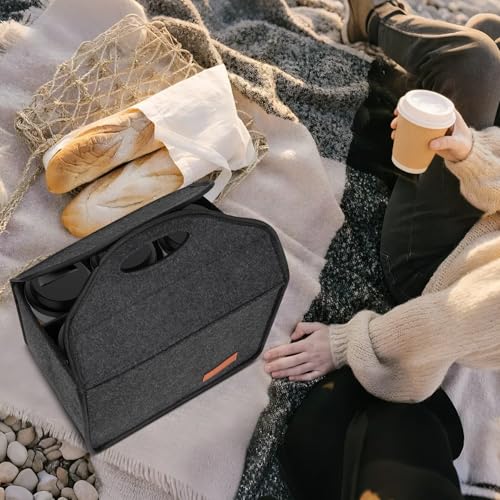 Lavendex 6 Cup Portable Drink Carrier with Handle, Reusable Insulated Beverage Carrier, Collapsible Coffee Cup Holder Bag, Foldable Cup Caddy for Delivery, Travel, Takeout, Car Drink Holder