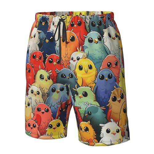 Men's Quick Dry Swim Shorts Cute Birds Cartoon Drawing Colorful Beach Trunks with Pockets4