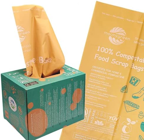 Moonygreen Compostable Trash Bags 13 Gallon, Tall Kitchen Food Waste Bags, US BPI ASTM D6400 and Europe OK Compost Home Certified, Heavy-Duty, 49.2 Liter, 50 Count, Extra Thick 1.1 Mils