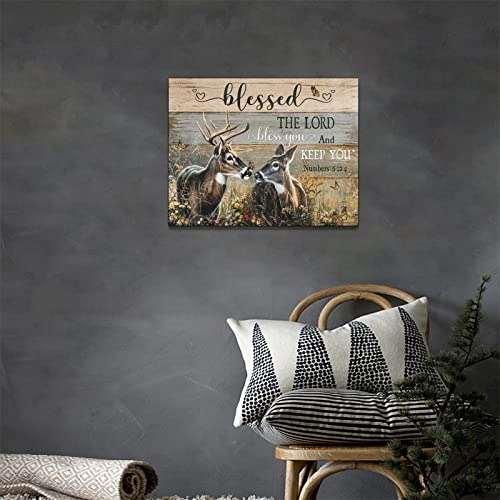 Farmhouse Deer Wall Art Rustic Wildlife Elk Wall Decor Deer Couple Pictures Canvas Painting Prints Framed Modern Home Decor Artwork Gift For Bathroom Bedroom 12"X16" #TOP2