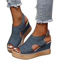 DRALOFAO Sandalias De Tacón Mujer zapatos de esparto Comfy Babuchas Sandalias con cierre Transpirable Sandals Verano Calzado Ortopedicas