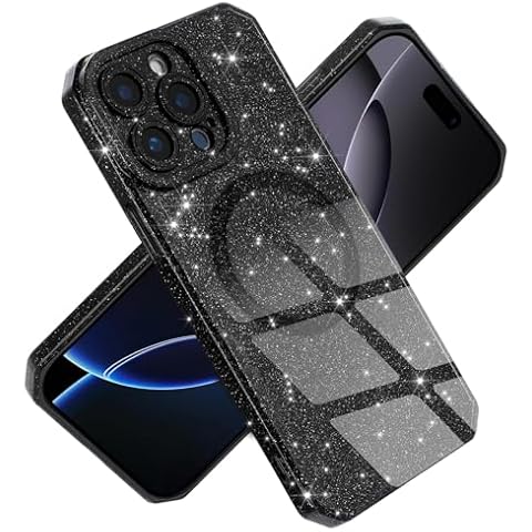 LIFCIUSO Magnetic Case for iPhone 14 Pro Max 6.7", Black Glitter Luxury Slim Shine Edge Silicone Shockproof Phone Case for Women Girls (Magsafe Compatible) (Black) Cover