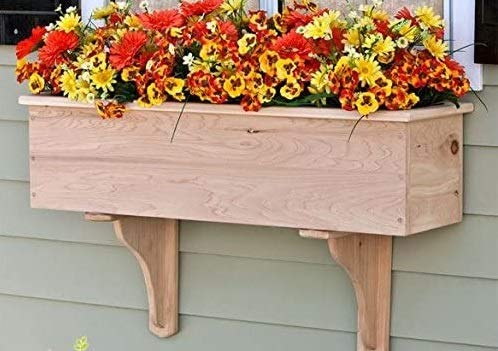 Windowbox 30in. Traditional Cedar Wood Planter with Cedar Wall Bracket Pair