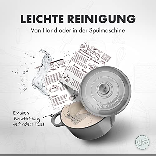 Foto von Njörd & Freya Schmortopf, Gusseisentopf, Bräter mit Deckel, Bratentopf aus Gusseisen, emaillierte Beschichtung, Für alle Herdarten und Induktion geeignet, 24 cm Durchmesser, Dutch Oven, Brotbacktopf