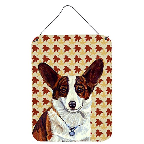 Caroline's Treasures LH9108DS1216 Corgi Fall Leaves Portrait Wall or Door Hanging Prints Aluminum Metal Sign Kitchen Wall Bar Bathroom Plaque Home Decor Front Door Plaque, 12x16, Multicolor