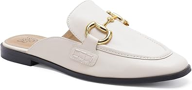 BEAST FASHION Buckle Mules للنساء البغال المسطحة المتسكعون الانزلاق على جولة تو عارية الذراعين أحذية Loafer الشرائح سلسلة معدنية