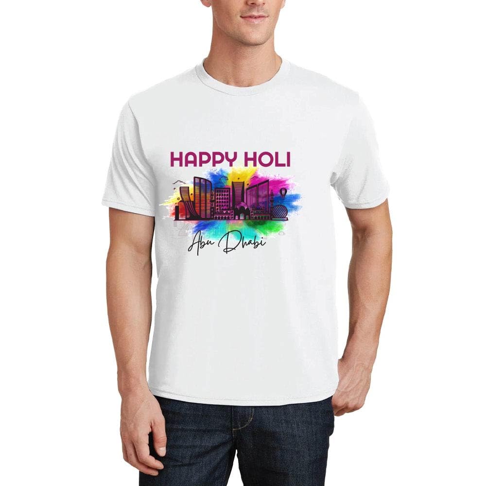 GenericAbu Dhabi Holi Celebration T-Shirt - Holi Tshirt for Men’s - Soft Cotton, Round Neck with Short sleeve Tshirt for Men’s - Happy holi Abu Dhabi t-shirt for men’s