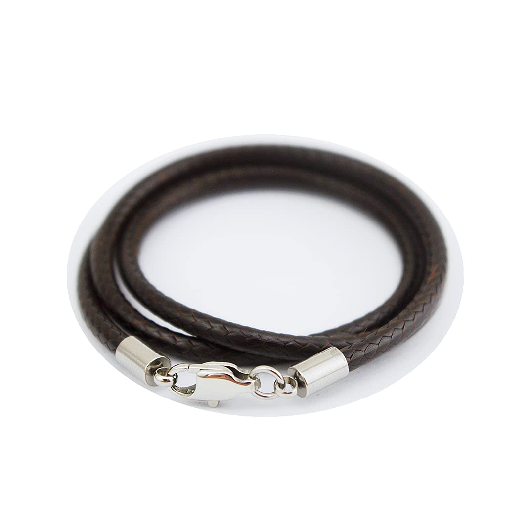 Photo 1 of Glory Qin 3mm Wax Wire Leather Cord Chain Stainless Steel Squared Lobster Clasps Necklace Rope Chain 16 to 28 Inch (Dark Brown, 18 Inches)