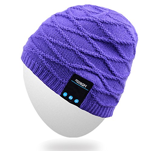 Rotibox Winter Washable Bluetooth Music Beanie Luxury Soft Warm Skully Knit Hat Cap w/Wireless Headphone Headset Earphone Microphone Hands Free for Excrise Gym Sports Fitness Running Skiing - Purple
