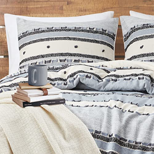 Hyde Lane 100% Cotton Farmhouse King Comforter Set, Blue Boho Style Tufted Bedding with Yarn-Dyed Stripes, 3 Piece with 2 Pillow Shams, Rustic Neutral Bedroom Décor, 104x90 - Image 6