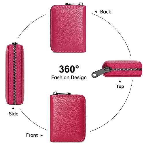 Image of Badiya Genuine Leather RFID Blocking Credit Card Holder Small Card Case Wallet Accordion Zip Coin Purse for Women Men, B-Rose-1, small, Accordion