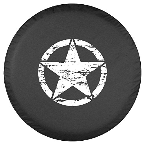 Boomerang - 32" Distressed Star - Spare Tire Cover - (Black Denim Vinyl) For Jeep Wrangler Jk (2007-2018) - White Print - Made In The Usa #TOP2
