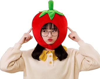 Cute Plush Tomato Shape Hat Funny Vegetable Headgear for Halloween Party Dress up Cosplay Costume