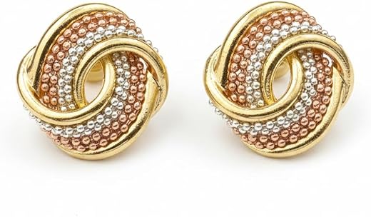 JewelMaze Gold Tone Earrings for Women | Twisted Knot Stud Earrings for Women Textured Beaded Design Elegant Statement Fas...