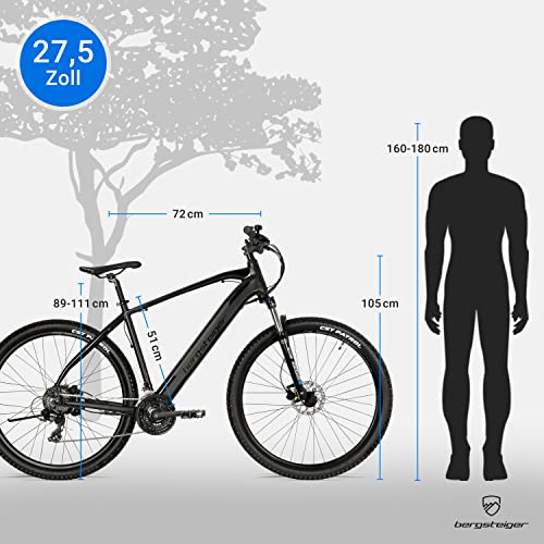 Foto von Bergsteiger Cannock 27,5 Zoll E-Bike mit 250 Watt Motor, Hydraulikbremsen, Aluminium Ebike Mountainbike Herren & Damen, Farbdisplay, Elektrofahrrad mit Shimano 24 Gang-Schaltung