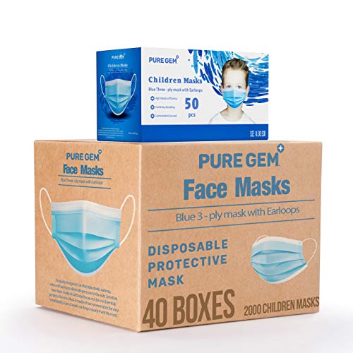PURE GEM Premium Pack of Children's Size Disposable Kids Face Mask, Boys and Girls, Bulk Pack 3-Ply Mask For School