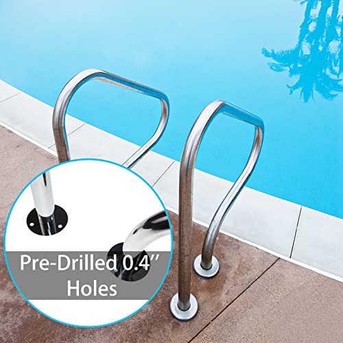 Ginchain 30X33 Pool Rail, 3 Bend Swimming Pool Hand Rail, 304 Stainless Steel Swimming Pool Stair Rail, Easy Install Pool Stair Rail With Hammer Drill & Spanner & Expansion Bolt #TOP4