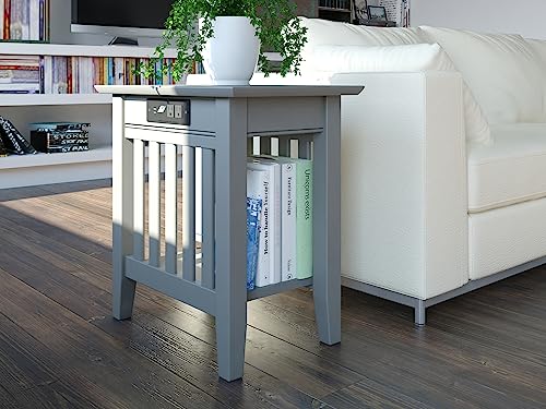 Afi Mission Chair Side Table With Charging Station In Grey, Chair Side Table (22" X 14") #TOP1