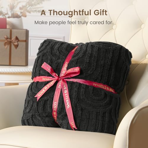 Image of Sherpa Fleece Adult Weighted Blanket Great for Sleep, 15 lbs Dual Sided Soft Fuzzy Heavy Blankets for Couch Bed Sofa, Cozy Warm Fluffy Arched Jacquard Throw for Winter (Black, 48 inch x 72 inch, 15 Pounds)