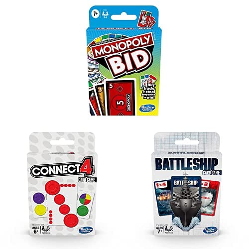 Monopoly Favorite Card Games - BID and Battleship,Set of 3,for All Ages