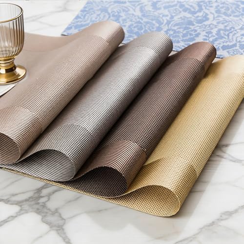 DSJIFGEW Placemats, Placemats Set of 6, Table Place Mats for Kitchen Dining, Heat-Resistant Anti-Skid Stain Washable PVC Table Mats, Easy to Cleaning Woven Vinyl Dinner Mats (Gold) by DSJIFGEW - Used condition - Image 8