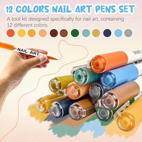Image of 12 Color Nail Art Pens for Painting Nails, 0.7 MM Nail Polish Pens Drawing Point Liner Acrylic Painted Pen Kit, Waterproof Quick-drying for DIY Design Manicure Tools Christmas