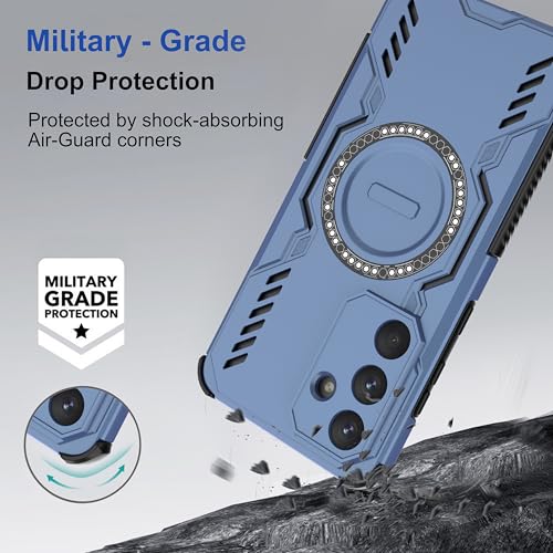 Image of amazon basics Back Case Cover for Samsung Galaxy S25 FE | Magnetic Case with Built-in Metal Ring | Supports Mag-Safe Charger, Wallet & Car Mount | Shockproof Hybrid PC + TPU | Blue