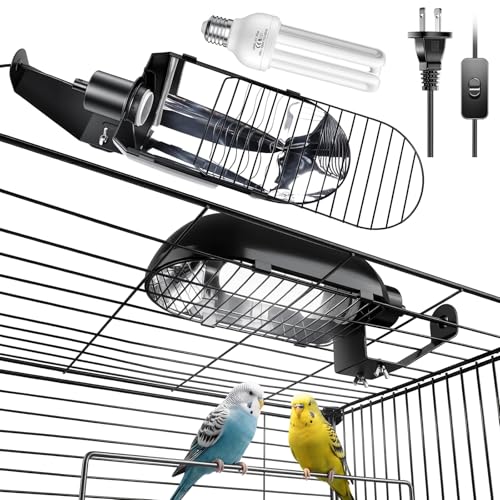 HOSUKKO Bird Cage Light Fixture Combo Kit with Chew Guard,Lamp Hood with 2.4% UVB UVA 20W Compact Fluorescent Bulb for All Kinds Captive Birds