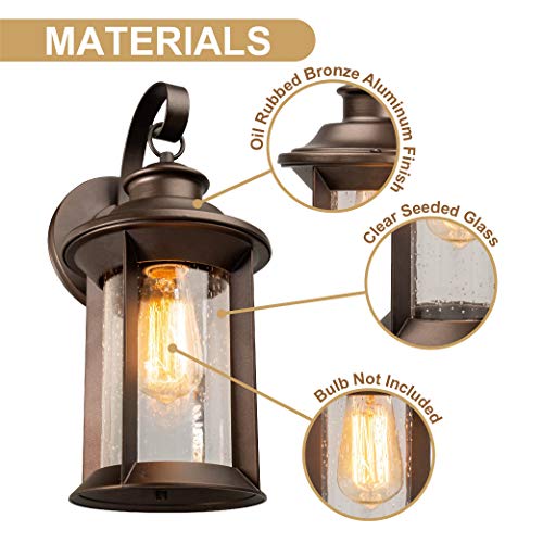 Jetima Outdoor Wall Lantern Wall Mount Lamp Lighting Fixture In Oil Rubbed Bronze Aluminum Finish, Wall Sconce With Clear Seeded Glass For Patio, Entryway, Porch, Doorway, Balcony #TOP2