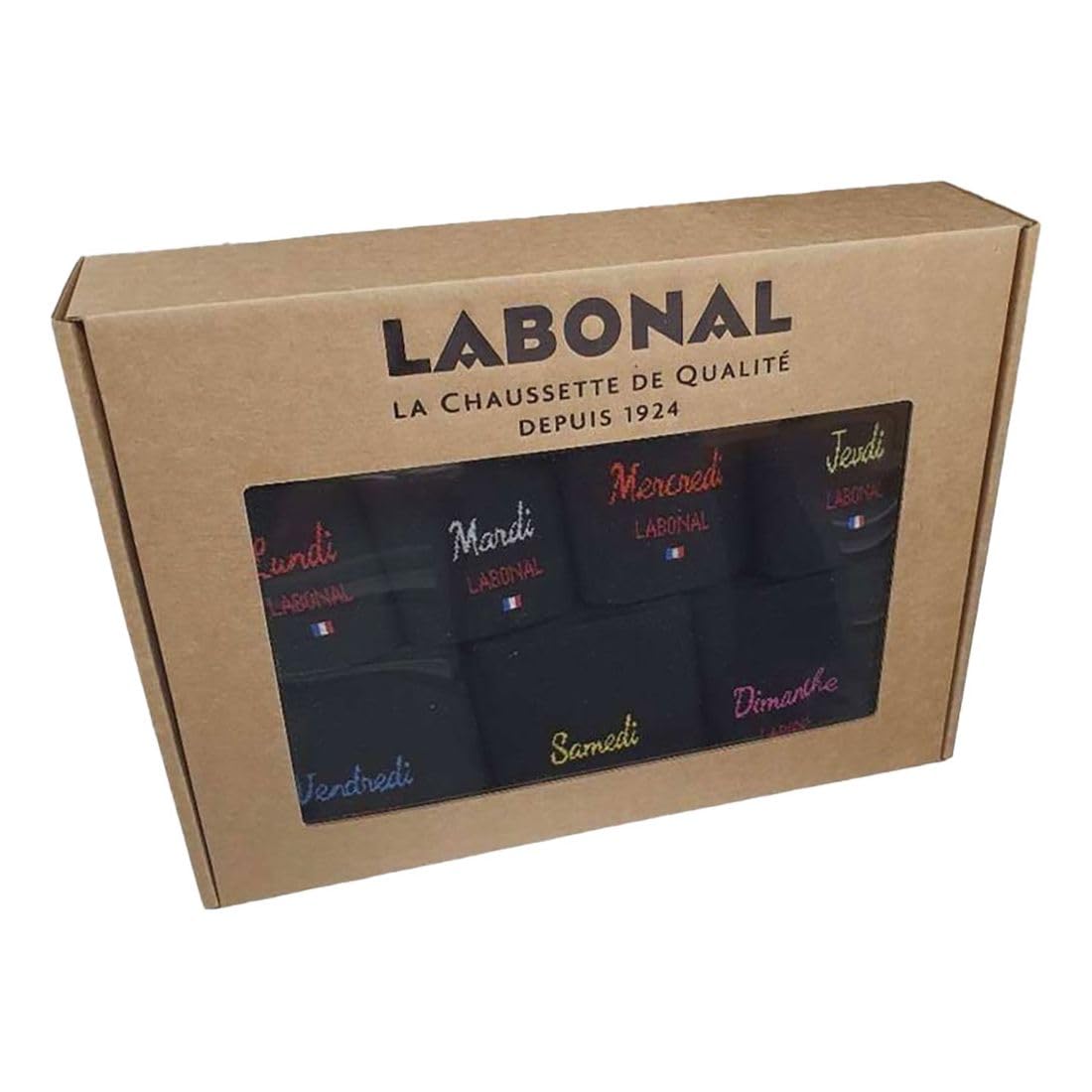 Labonal. Semainier Chaussettes. Semainier 7 paires, Coton. Multicolore. FABRIQUE EN FRANCE