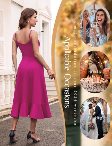 DRESSTELLS Cocktail Dress for Women, Summer Wedding Guest Bridesmaid Modest Valentine Party Fit Flare Spaghetti Strap Dresses Rose XL - Image 5
