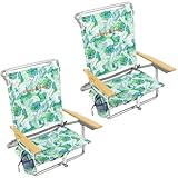 Tommy Bahama 2-Pack 5-Position Classic Lay Flat Backpack Beach Chair with Cooler and Cup Holder, Portable Folding Beach Chair for Tanning, Tropical Leaves