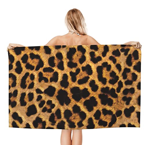 Microfiber Leopard Print Beach Towel Wild Animal Skin Brown Cheetah Bath Pool Towel For Women Men,Sand Proof Absorbent Quick Dry Beach Towel Blanket For Travel,Spa,Sport,Gym,Oversized 31.5“X51.2” #TOP1