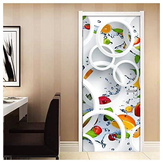 3D vit cirkel frukt dörr klistermärken tapeter restaurang kök vattentät självhäftande dörr klistermärken heminredning väggmålning, 77x200 cm
