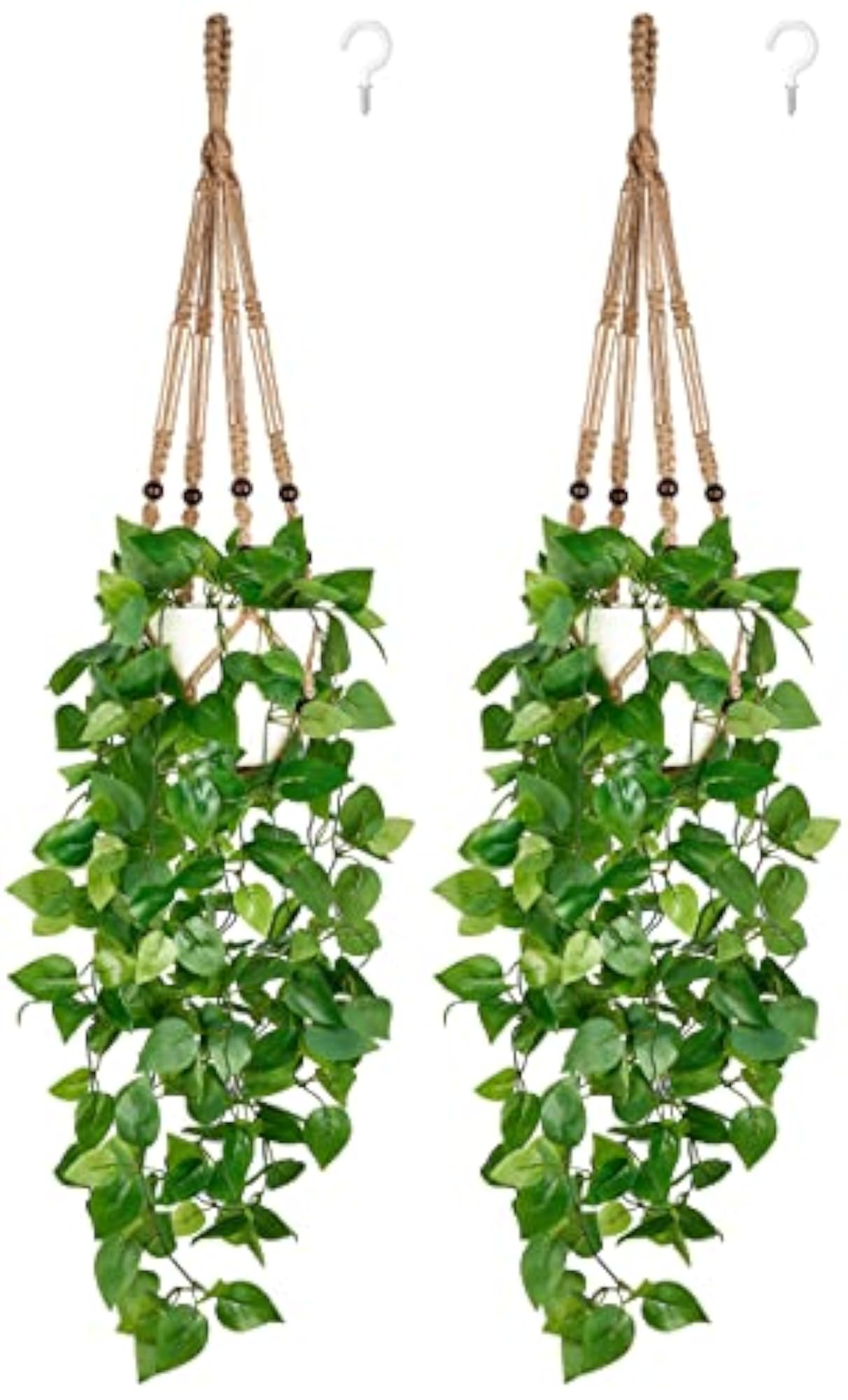 2 Packs Fake Hanging Plant with Pot, Macrame Hanger