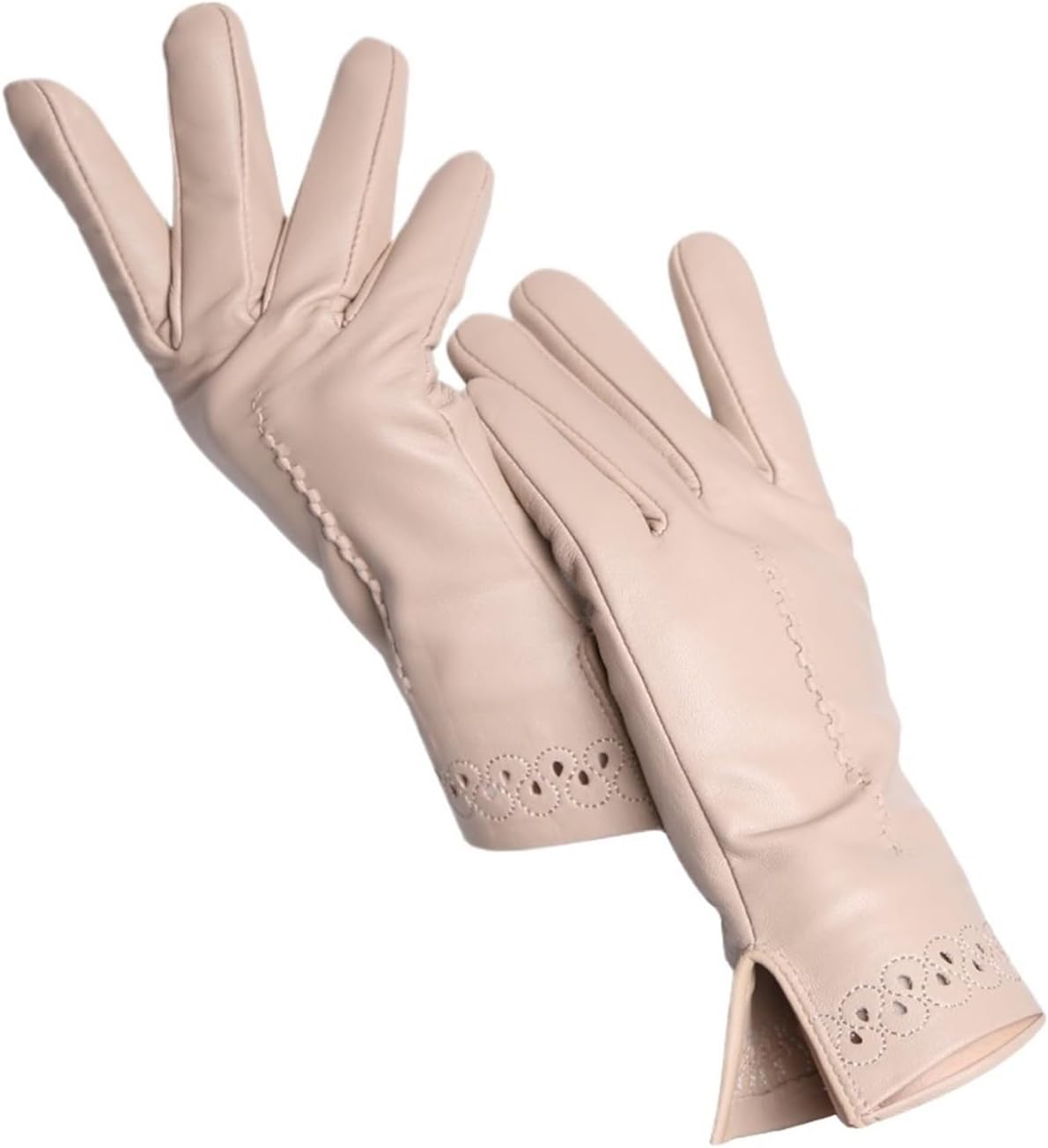 [小さな店] 女性のシープスキン手袋冬暖かいプラスベルベットショート薄型運転女性の色の革手袋刺繍