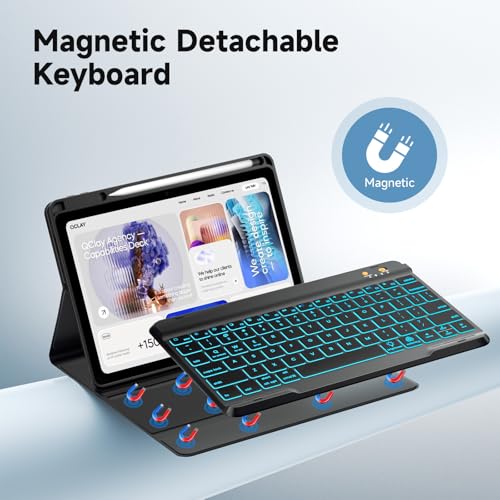 Image of BLUTLOTUS iPad 10.9 Air 5th /4th Gen Case with Keyboard, Pro 11 1st /2nd /3rd /4th, 360 Rotatable Case with Pencil Holder, 7 Color Backlit Wireless Detachable Keyboard Tablet Cover (Black)