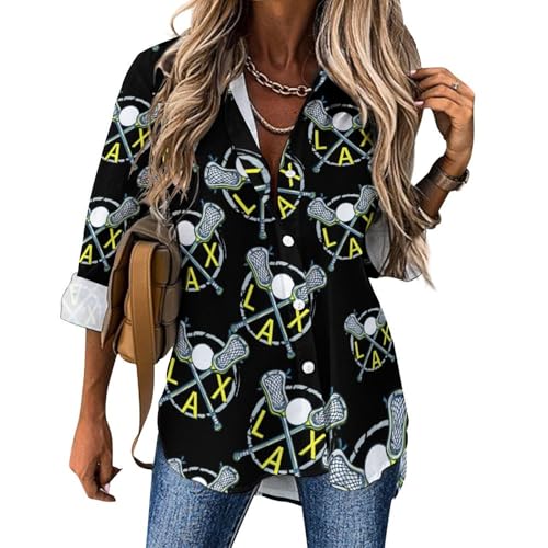 Generic - Lacrosse Relax Chemisier hawaïen à manches longues et col en V pour femme Ourlet irrégulier, Style :, S