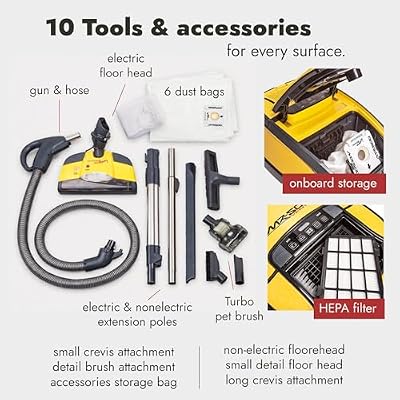 Vapamore MR-500 Vento Canister Vacuum, Professional-Grade Vacuum System with Turbo Pet Brush, Adjustable Suction, Extended Reach and 26 Power Cord