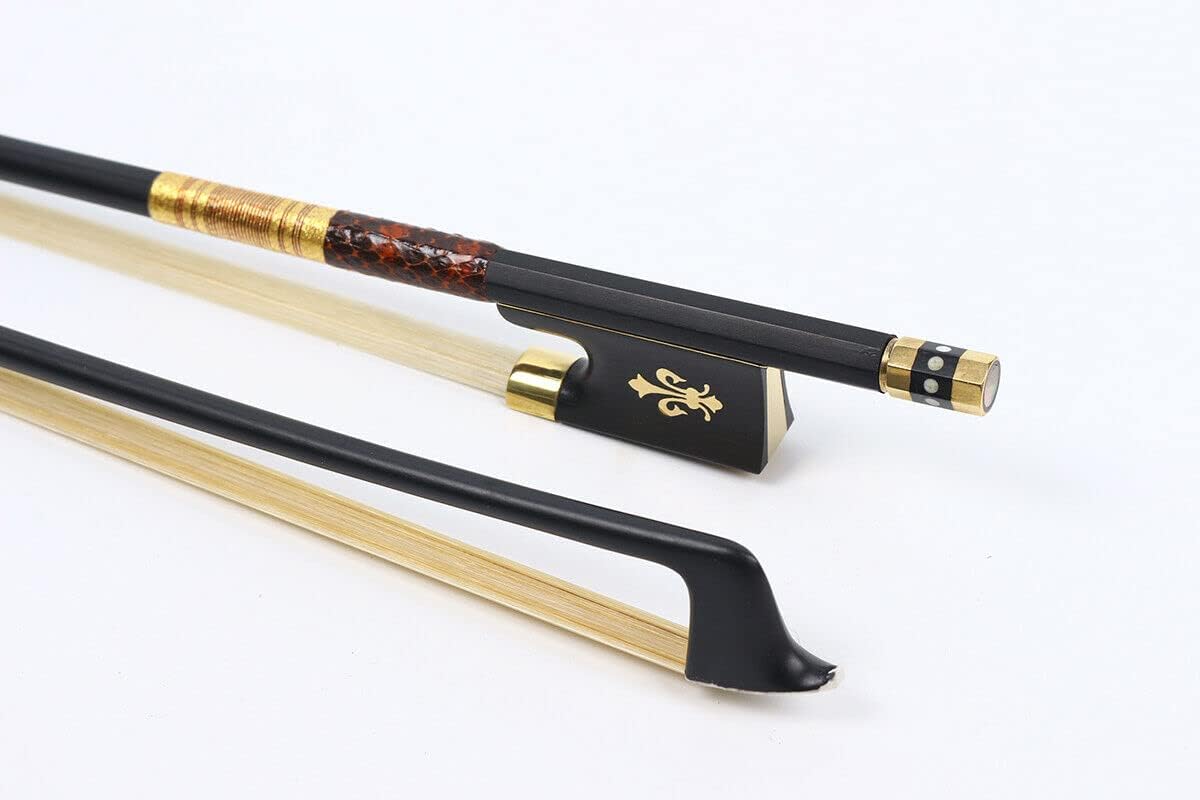 New violin bow 4/4 Full size violin bow Carbon fiber Stick Ebony Frog Natural Bow Hair Flower Inlay (Style1)