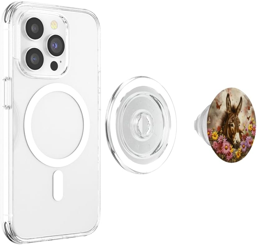 Cute Donkey Butterfly Daisy Flowers Floral PopSockets PopGrip for MagSafe