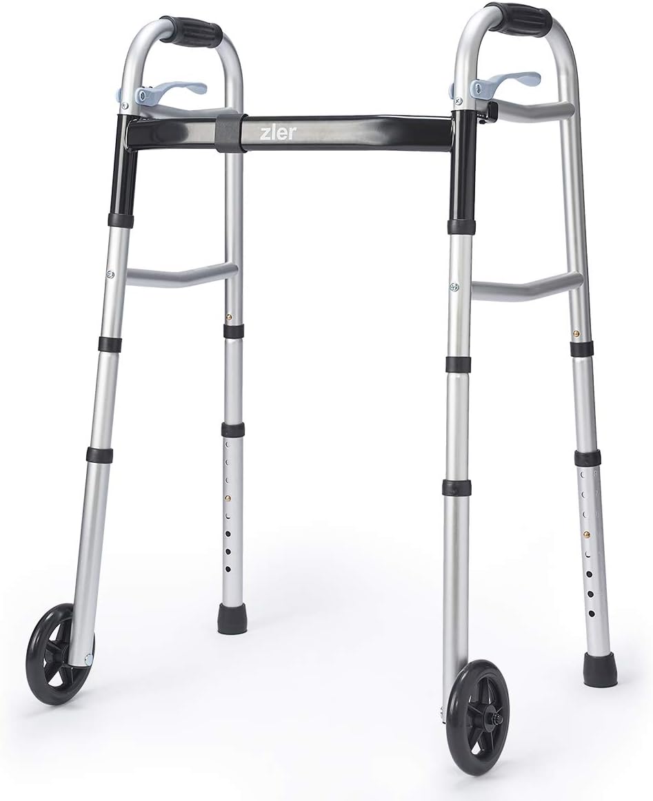 Zler Narrow Folding Walker for Seniors with Trigger Release and 5 Inches Wheels, Lightweight Supports up to 300 lb : Health & Household
