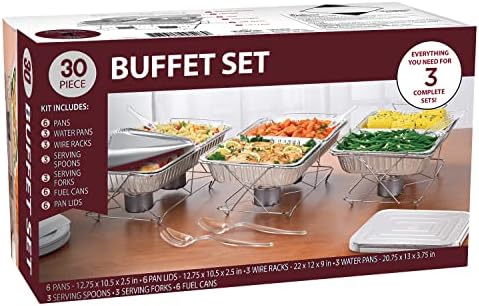 Chafing dish buffet set disposable 30 Piece Party Serving Kit Includes Chafing Kits With Lids and Serving Utensils For All Types Of Parties And Events | Disposable Party Set