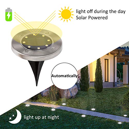 Gigalumi 8 Pack Solar Ground Lights, 8 Led Solar Powered Disk Lights Outdoor Waterproof Garden Landscape Lighting For Yard Deck Lawn Patio Pathway Walkway (White) #TOP4